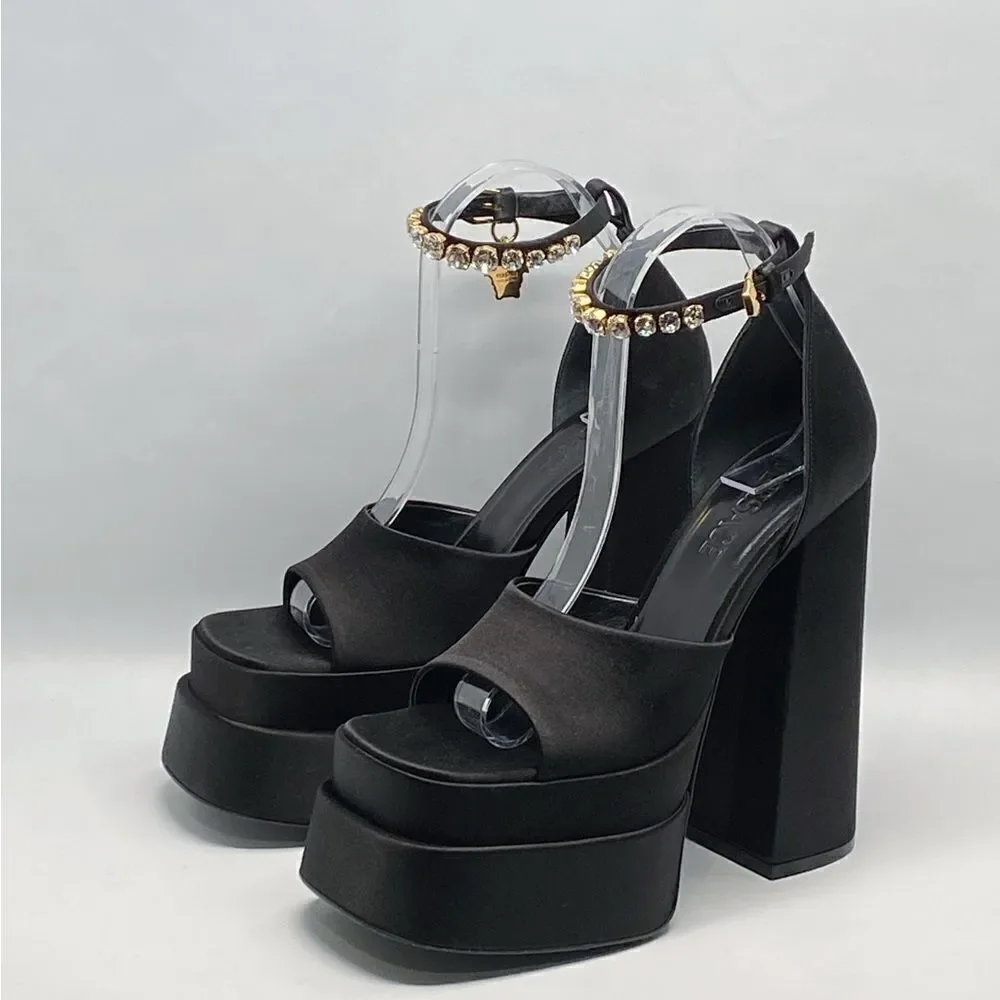 Versace Medusa Crystal Ankle-Strap Platform Sandals size 37.5